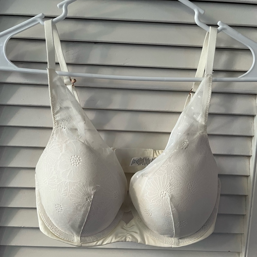 Aerie Cream Floral Lace Push-Up Plunge Bra